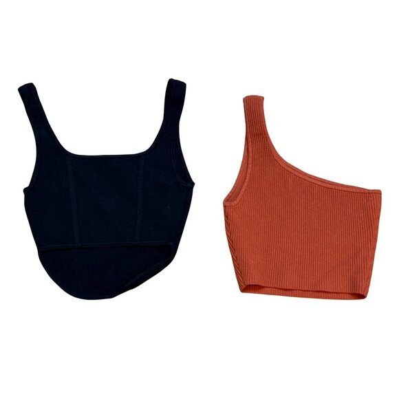 Babaton Aritzia XS Womens‎ Tank Tops Set Black & Rust Ribbed Knit Stretch - Picture 2 of 5